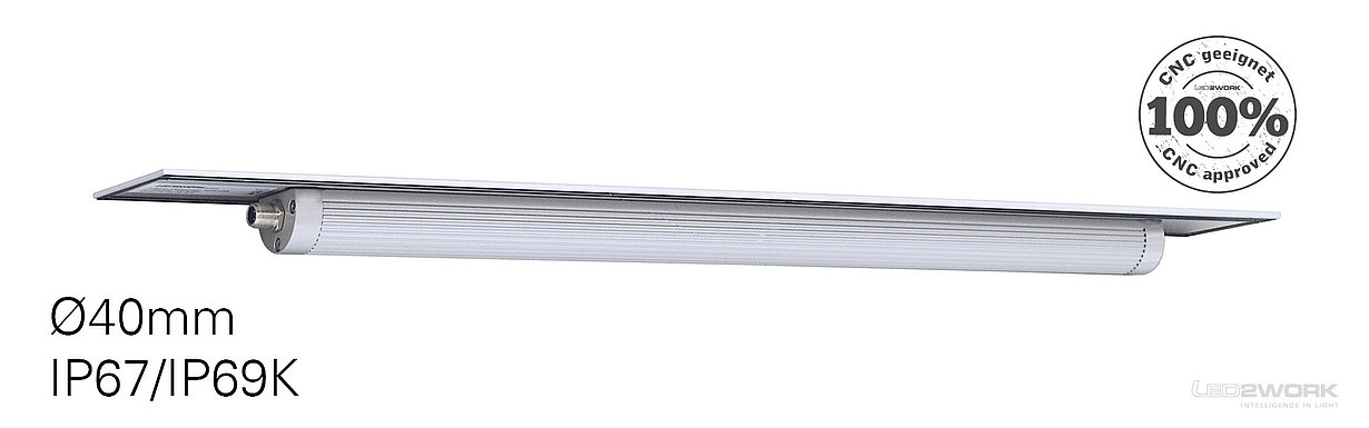 LED2WORK machine light TUBELED_40 II is integrated with a high protection class of IP67/IP69K.