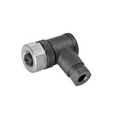 M12 connector, A-type coded, socket, angled, for 24V DC