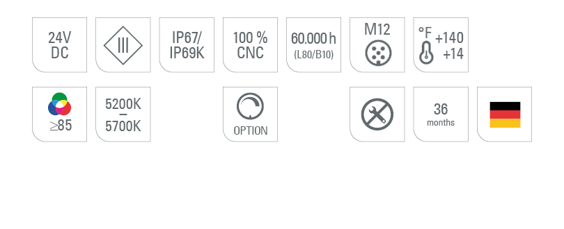 LED machine light TUBELED_40 II Features as icons